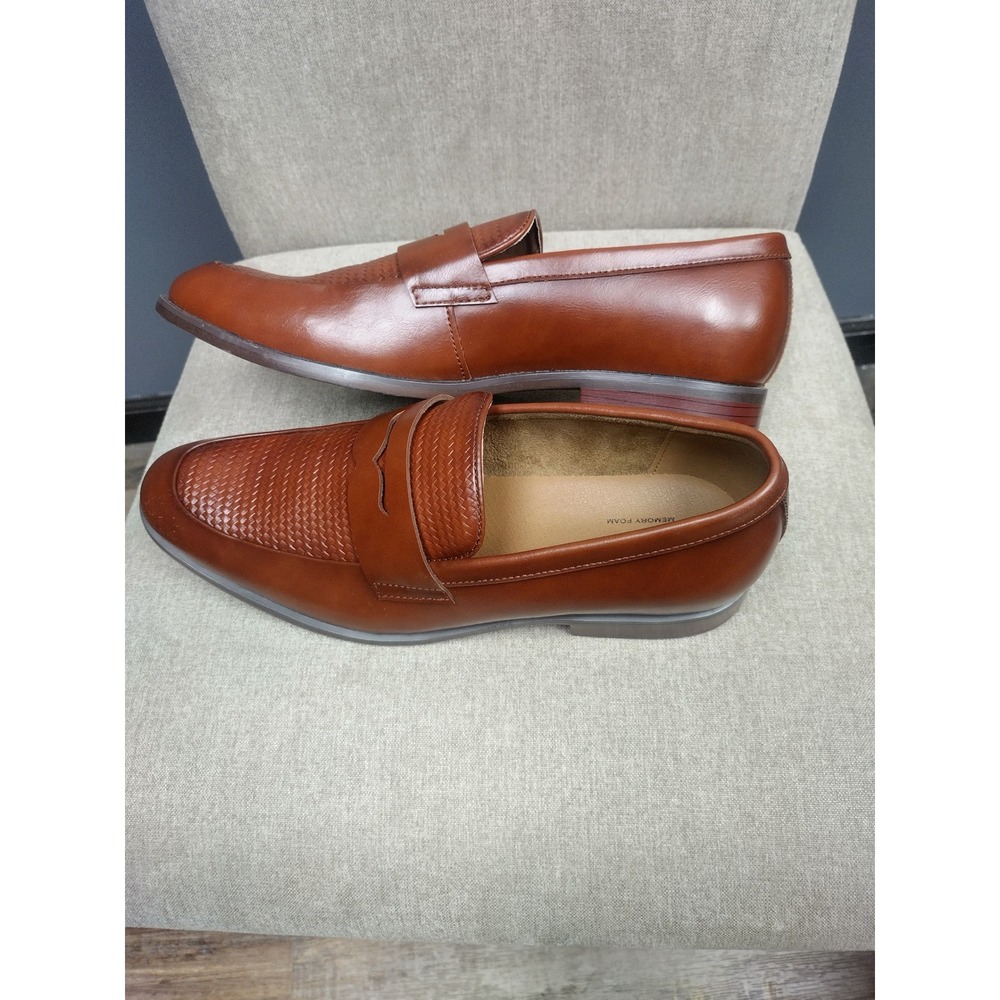 JF J Ferrar Harlow Mens Cognac Brown Woven Penny Loafers Dress Shoes 10M - Picture 2 of 7